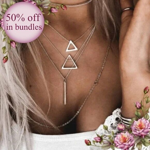 Zinc Alloy Multi-Layered Silver color  Triangle Pendant
Necklace - Picture 1 of 8